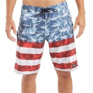 PELAGIC Sharkskin Board Shorts Americano Blue Lightweight Active Men's 36